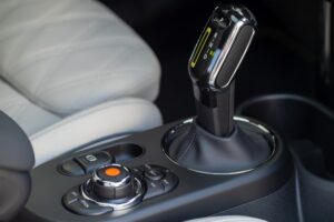 extreme close up shot of the new 2022 mini electric automatic gear selector 