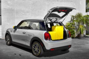 mid shot of the new 2022 mini electric boot space with luggage inside 