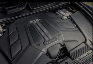 Close up shot of the bentley bentayga hybrid s V6 hybrid engine 