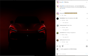 Screenshot of the Ferrari Purosangue on Ferrari's Instagram page 