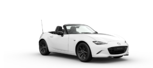 Mazda MX-5 Convertible exterior colour in white soft top roof down 