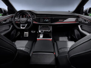 2022 Audi RSQ8 interior with the latest infotainment screen and ambient lighting