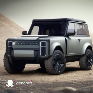 Gencraft's Ai generated image of a futuristic land rover defender in grey 